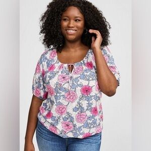 Torrid 1X Challis Peasant Blouson Sleeve Top